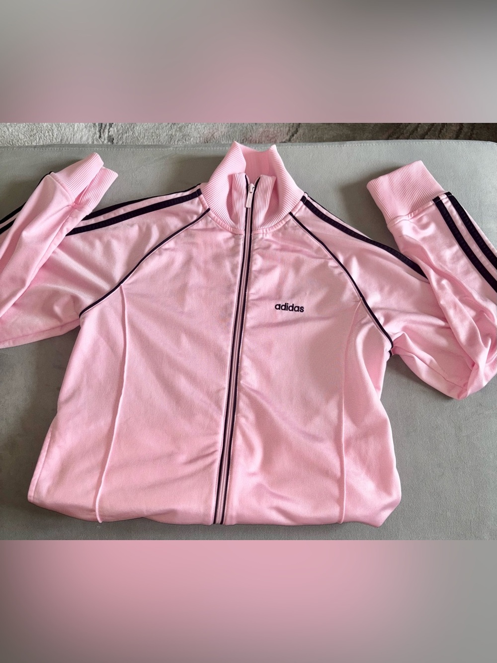 adidas Pink Full-Zip Track Jacket with Black Stripes